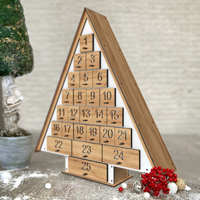 Advent calendar for 25 days in Nordic style, White - Kraft Oak, assembled - 2 Advent calendar for 25 days in Nordic style, White - Kraft Oak, assembled - 2