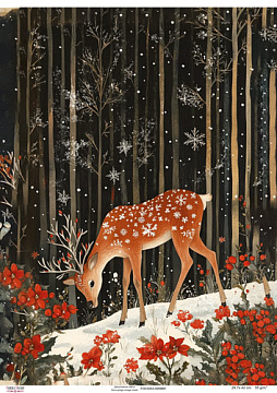 Decoupage Card "Fawn in the Winter Forest", #0881, 29.7x42cm