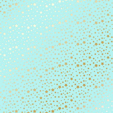 Sheet of single-sided paper with gold foil embossing, pattern Golden stars Turquoise, 12"x12"