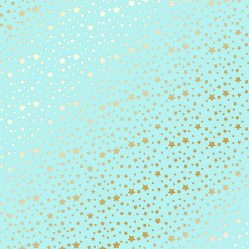 Sheet of single-sided paper with gold foil embossing, pattern Golden stars Turquoise, 12"x12"