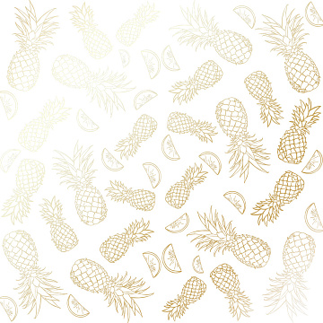 Blatt aus einseitigem Papier mit Goldfolienprägung, Muster Goldene Ananas, Weiß, 12"x12"
