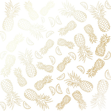 лист односторонней бумаги с фольгированием, дизайн golden pineapple white, 30,5см х 30,5 см
