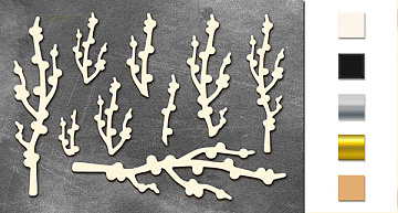 Chipboard embellishments set,  "Twigs with buds" #045
