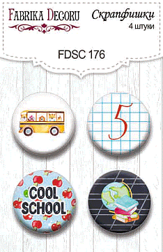Set of 4pcs flair buttons for scrabooking "Cool school" #176