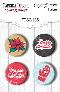 Set of 4pcs flair buttons for scrabooking "Christmas fairytales" EN #185