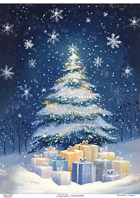 Decoupage Card "Christmas Tree with Gifts at Night", #0894, 29.7x42cm