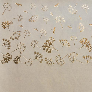 Piece of PU leather for bookbinding with gold pattern Golden Dill Beige, 50cm x 25cm - 2