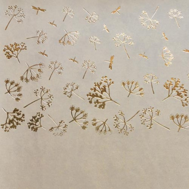 отрез кожзама с тиснением золотой фольгой, дизайн golden dill beige, 50см х 25см - 2