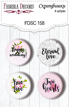 Set of 4pcs flair buttons for scrabooking "Happy wedding" #158