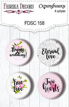 4er-Set Buttons zum Scrapbooking "Happy wedding" #158