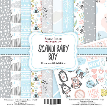 Double-sided scrapbooking paper set Scandi Baby Boy 12"x12" 10 sheets