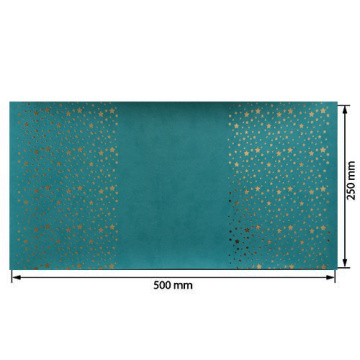 Piece of PU leather for bookbinding with gold pattern Golden Stars Turquoise, 50cm x 25cm - 2