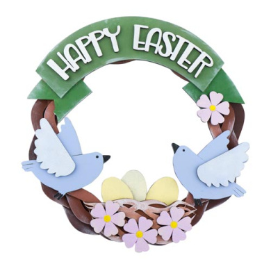 diy wooden coloring set, easter wreath with birds and "happy easter" inscription, #013 - 2