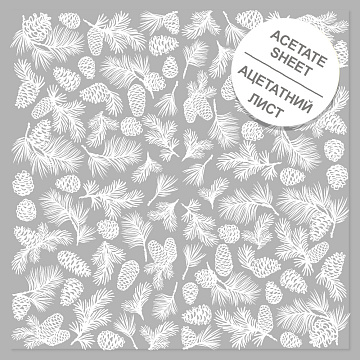 Acetate sheet with white pattern White Pine cones 12"x12"