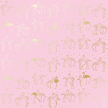 Sheet of single-sided paper with gold foil embossing, pattern Golden Flamingo Pink, 12"x12"