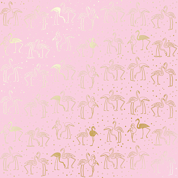 Sheet of single-sided paper with gold foil embossing, pattern Golden Flamingo Pink, 12"x12"