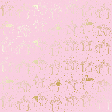 лист односторонней бумаги с фольгированием, дизайн golden flamingo pink, 30,5см х 30,5 см
