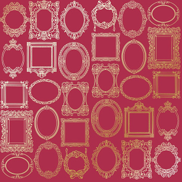 Sheet of single-sided paper with gold foil embossing, pattern "Golden Frames, color Blackberry"