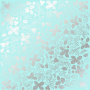 Sheet of single-sided paper embossed with silver foil, pattern Silver Winterberries Turquoise 12"x12" 