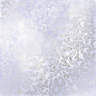 Sheet of single-sided paper embossed by silver foil Silver Butterflies, color Lilac watercolor 12"x12" 