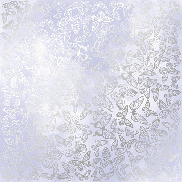 Sheet of single-sided paper embossed with silver foil, pattern Silver Butterflies, color Lilac watercolor 12"x12" 