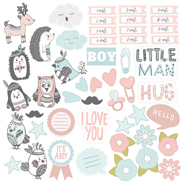Sheet of images for cutting. Collection "Scandi Baby Boy"