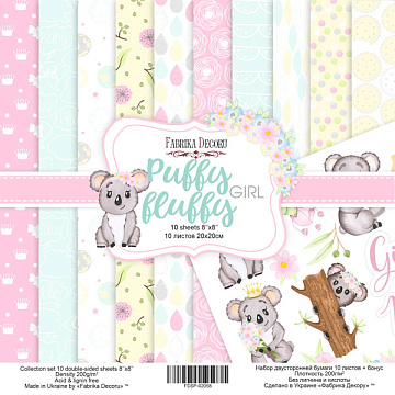 Double-sided scrapbooking paper set Puffy Fluffy Girl  8"x8" 10 sheets