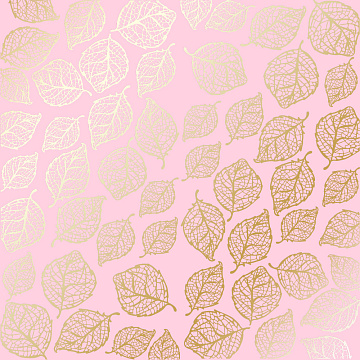 Sheet of single-sided paper with gold foil embossing, pattern Golden Delicate Leaves Pink, 12"x12"