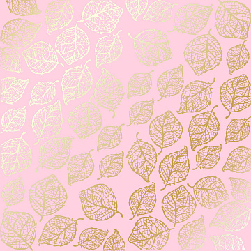 Blatt aus einseitigem Papier mit Goldfolienprägung, Muster Golden Delicate Leaves Pink, 12"x12"