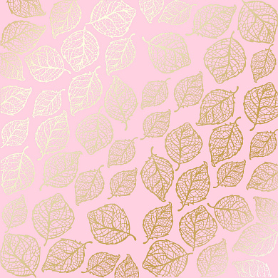 лист односторонней бумаги с фольгированием, дизайн golden delicate leaves pink, 30,5см х 30,5см