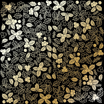 Sheet of single-sided paper with gold foil embossing, pattern "Golden Winterberries Black"