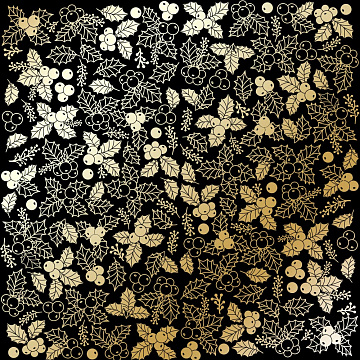 Einseitig bedruckter Papierbogen mit Goldfolienprägung, Muster "Golden Winterberries Black"