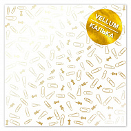 лист кальки (веллум) с золотым узором golden drawing pins and paperclips 30,5х30,5 см