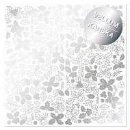 Silver foiled vellum sheet, pattern Silver Winterberries 12"x12"