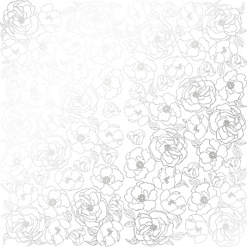 Sheet of single-sided paper embossed with silver foil, pattern Silver Pion White 12"x12" 