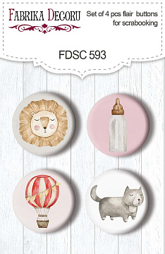 Set mit 4 Flair-Buttons zum Scrapbooking Boho Baby Girl #593