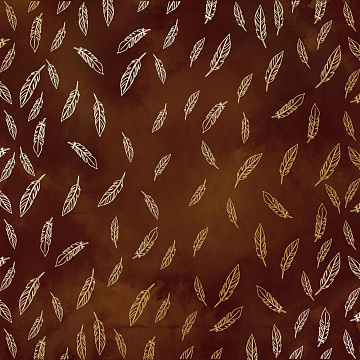 Sheet of single-sided paper with gold foil embossing, pattern Golden Feather, color Brown aquarelle, 12"x12"