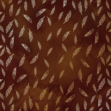 лист односторонней бумаги с фольгированием, дизайн golden feather, brown aquarelle, 30,5см х 30,5см