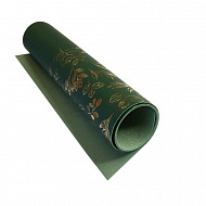 Piece of PU leather for bookbinding with gold pattern Golden Branches, color Dark green, 50cm x 25cm