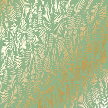 Sheet of single-sided paper with gold foil embossing, pattern Golden Fern, color Avocado