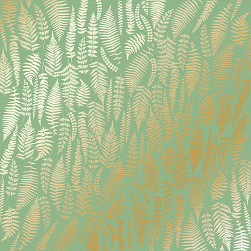 Sheet of single-sided paper with gold foil embossing, pattern Golden Fern, color Avocado