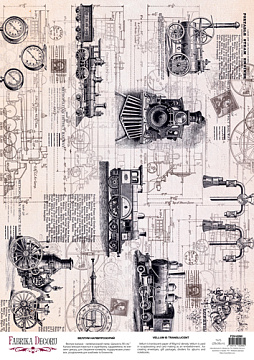 Arkusz kalki z nadrukiem, Deco Vellum, format A3 (11,7" х 16,5"), "Vintage Locomotives"