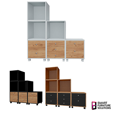 System mebli modułowych "Universal", 1200 x 400 x 1276 mm, Zestaw: 3 szuflady, 3 sekcje, 3 platformy ruchome