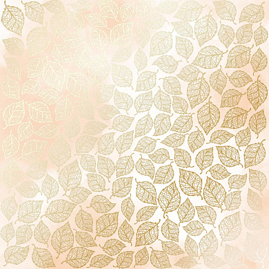 лист односторонней бумаги с фольгированием, дизайн golden leaves mini, color beige watercolor, 30,5см х 30,5см