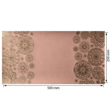 Piece of PU leather with gold stamping, pattern Golden Napkins Peach, 50cm x 25cm - 2