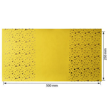 Piece of PU leather with gold stamping, pattern Golden Stars Yellow, 50cm x 25cm - 2