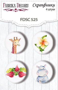 Set mit 4 Flair-Buttons zum Scrapbooking von Safari für Kinder #525