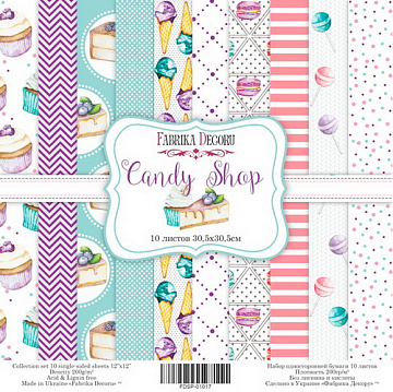 Double-sided scrapbooking paper set Candy Shop 12"x12", 10 sheets