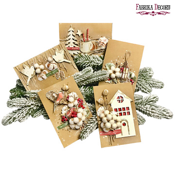DIY kit for creating 5 greeting cards "Cozy Christmas" 10cm x 15cm with tutorials from Svetlana Kovtun, kraft