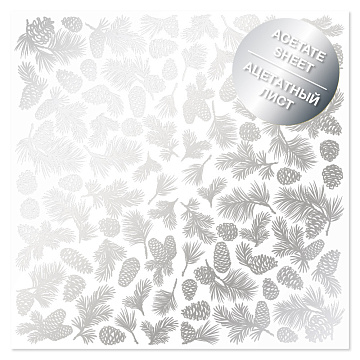 Acetate silver foiled sheet Silver Pine cones 12"x12"